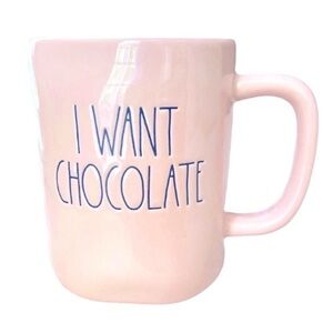 Rae Dunn Grande 16 Oz. Size "I WANT CHOCOLATE" Ceramic Mug Gift Pink
